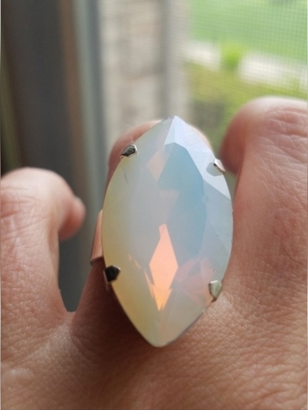 Swarovski Elements Huge Moonlight White Aurora Marquis Statement Ring NEW